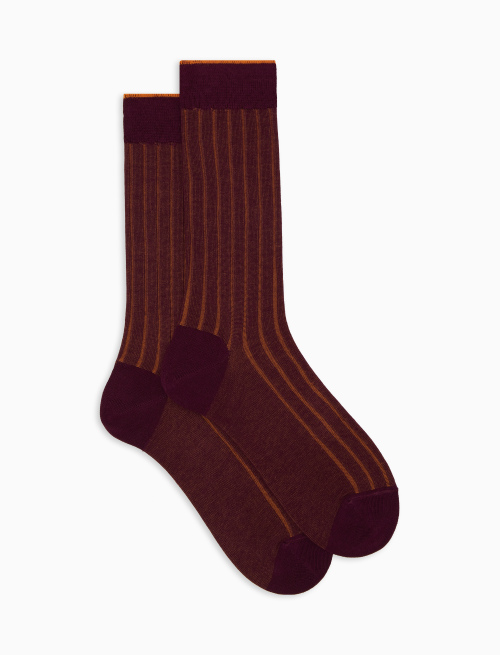 Men's short burgundy plated cotton socks with wide rib stitch - Short | Gallo 1927 - Official Online Shop