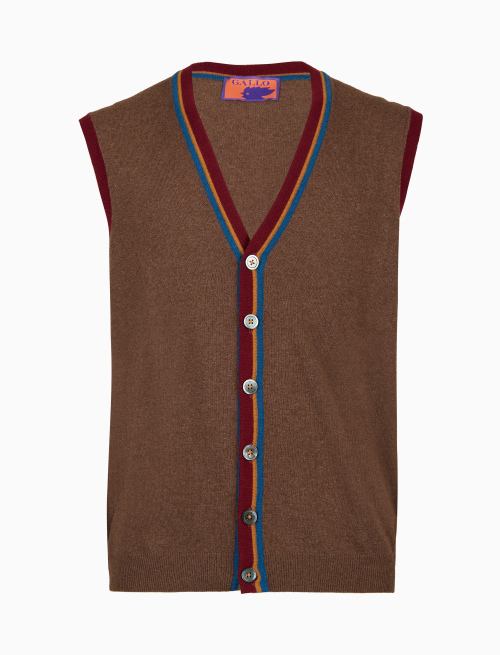Men's plain brown wool, viscose and cashmere vest with buttons - Abbigliamento | Gallo 1927 - Official Online Shop