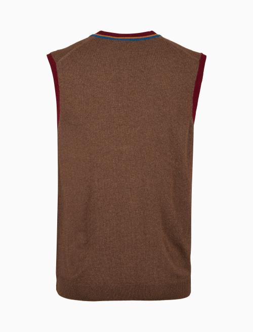 Men's plain brown wool, viscose and cashmere vest with buttons - Abbigliamento | Gallo 1927 - Official Online Shop
