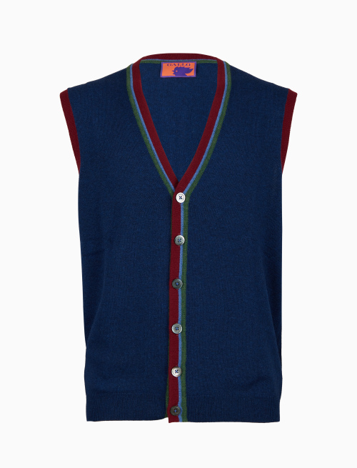 Men's plain blue wool, viscose and cashmere vest with buttons - Abbigliamento | Gallo 1927 - Official Online Shop