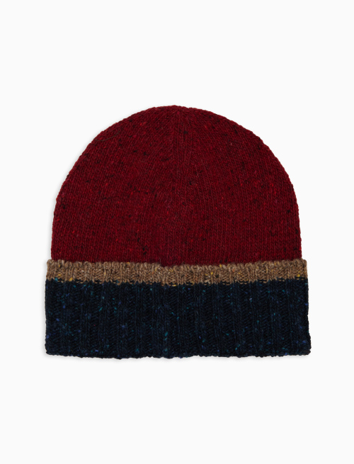 Men's plain burgundy ribbed wool beanie with contrasting cuff - Accessories | Gallo 1927 - Official Online Shop