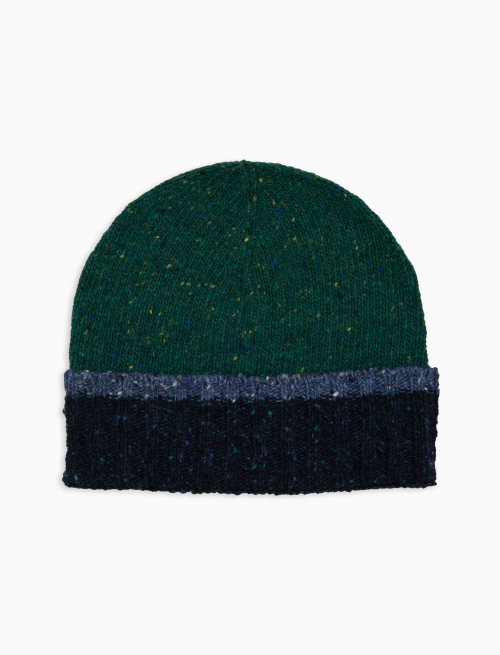 Men's plain green ribbed wool beanie with contrasting cuff - Accessories | Gallo 1927 - Official Online Shop