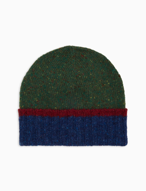 Men's plain green ribbed wool beanie with contrasting cuff - Accessories | Gallo 1927 - Official Online Shop