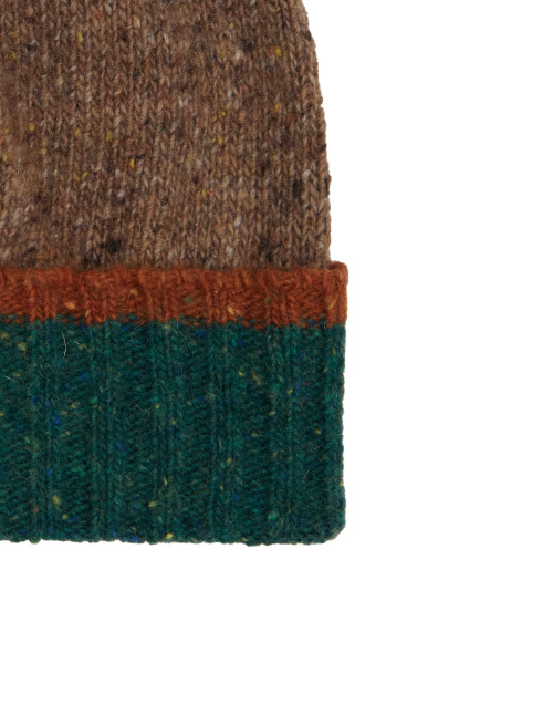 Men's plain beige ribbed wool beanie with contrasting cuff - Accessories | Gallo 1927 - Official Online Shop