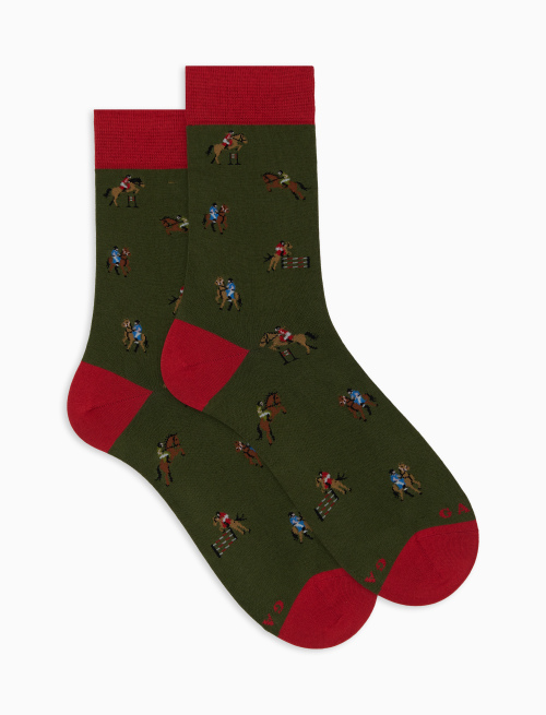 Men's short green cotton socks with horse riding motif - The FW Edition | Gallo 1927 - Official Online Shop