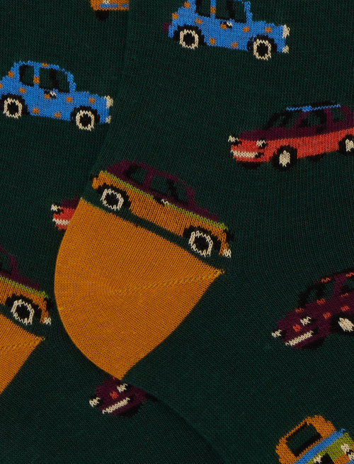 Women’s long green cotton socks with car motif - Socks | Gallo 1927 - Official Online Shop