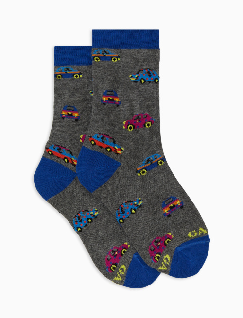Short grey cotton socks with car motif - Socks | Gallo 1927 - Official Online Shop