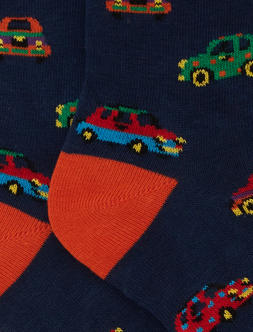 Short blue cotton socks with car motif - Black Friday Kids | Gallo 1927 - Official Online Shop