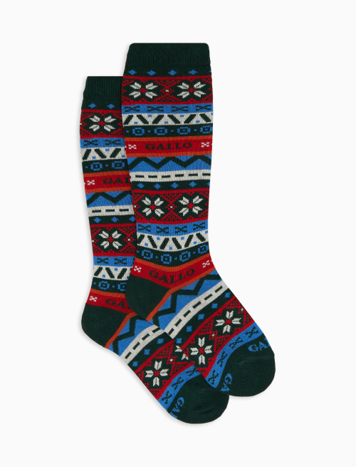 Kids' long green cotton socks with decorative Christmas motif - Black Friday Kids | Gallo 1927 - Official Online Shop