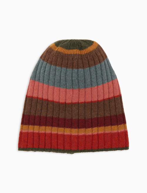 Unisex pink wool and cashmere beanie with multicoloured stripes - Hats | Gallo 1927 - Official Online Shop
