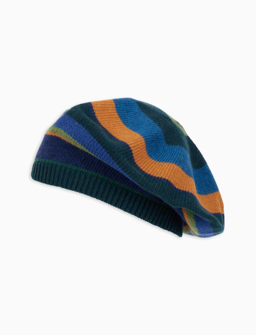 Women's green wool and cashmere beret with multicoloured stripes - Hats | Gallo 1927 - Official Online Shop