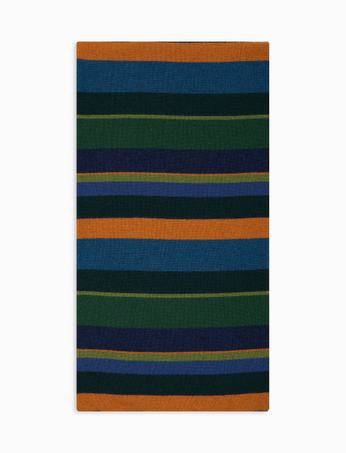 Unisex lined green wool and cashmere scarf with multicoloured stripes - Scarves | Gallo 1927 - Official Online Shop