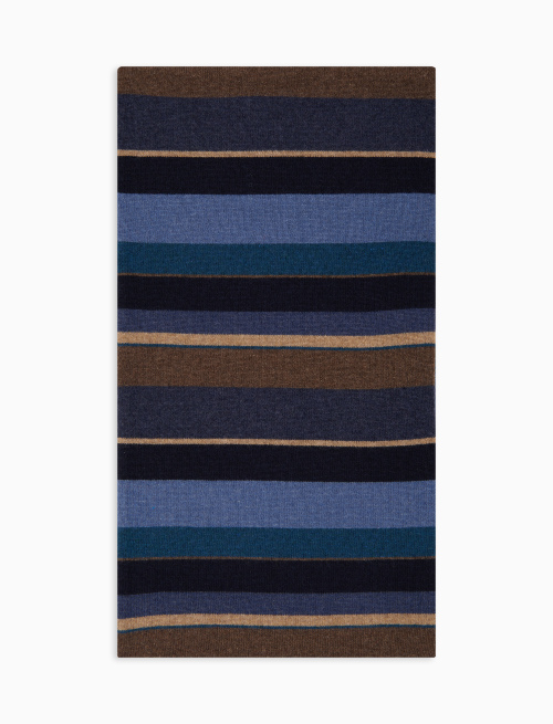 Unisex lined blue wool and cashmere scarf with multicoloured stripes - Scarves | Gallo 1927 - Official Online Shop