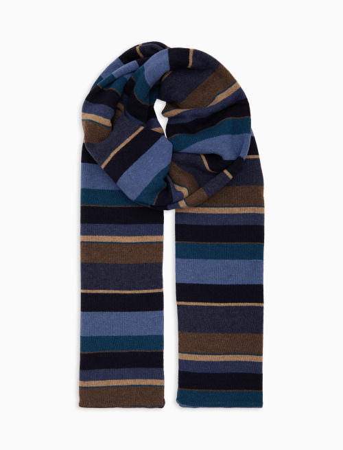 Sciarpa doppiata unisex lana e cashmere blu righe multicolor | Gallo 1927 - Official Online Shop