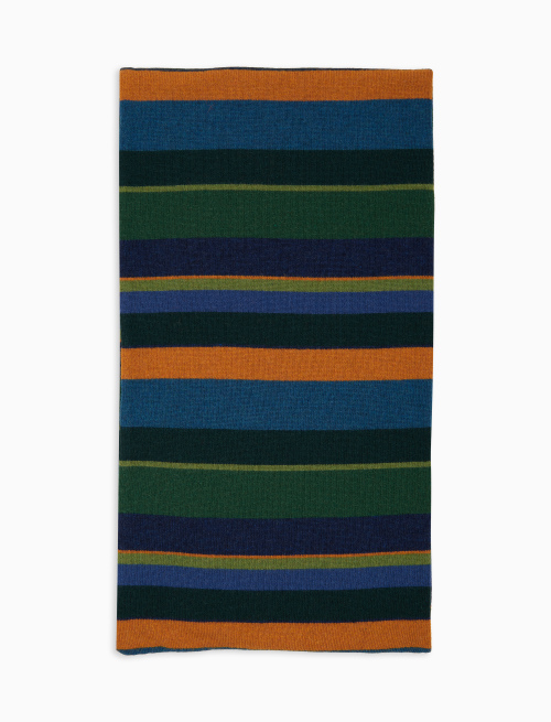 Unisex simple green wool and cashmere scarf with multicoloured stripes - Scarves | Gallo 1927 - Official Online Shop