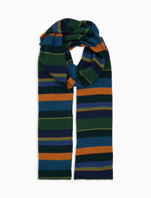 Unisex simple green wool and cashmere scarf with multicoloured stripes - Accessories | Gallo 1927 - Official Online Shop
