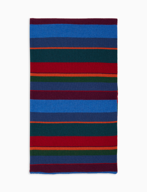Unisex simple blue wool and cashmere scarf with multicoloured stripes - Scarves | Gallo 1927 - Official Online Shop
