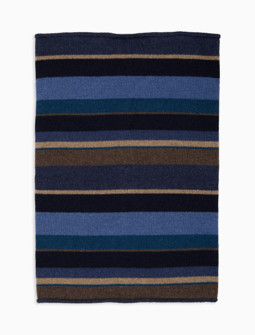 Women's blue wool and cashmere neck warmer with multicoloured stripes - Scarves | Gallo 1927 - Official Online Shop