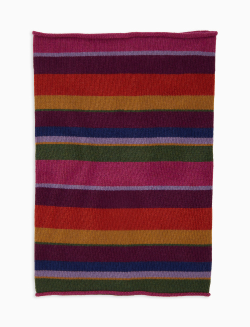 Women's purple wool and cashmere neck warmer with multicoloured stripes - Scarves | Gallo 1927 - Official Online Shop