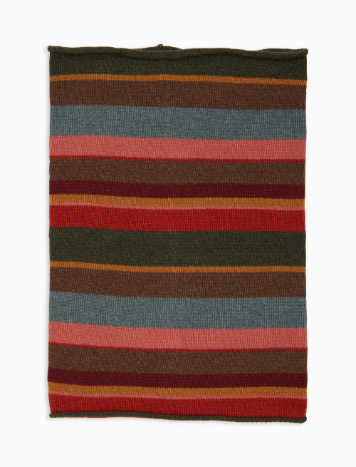 Women's pink wool and cashmere neck warmer with multicoloured stripes - Scarves | Gallo 1927 - Official Online Shop