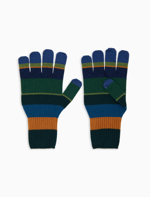 Men's green wool gloves with multicoloured stripes - Other | Gallo 1927 - Official Online Shop