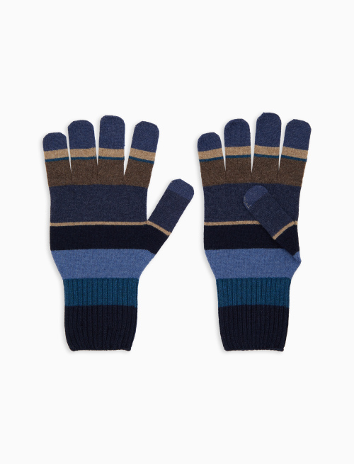 Men's blue wool gloves with multicoloured stripes - Other | Gallo 1927 - Official Online Shop