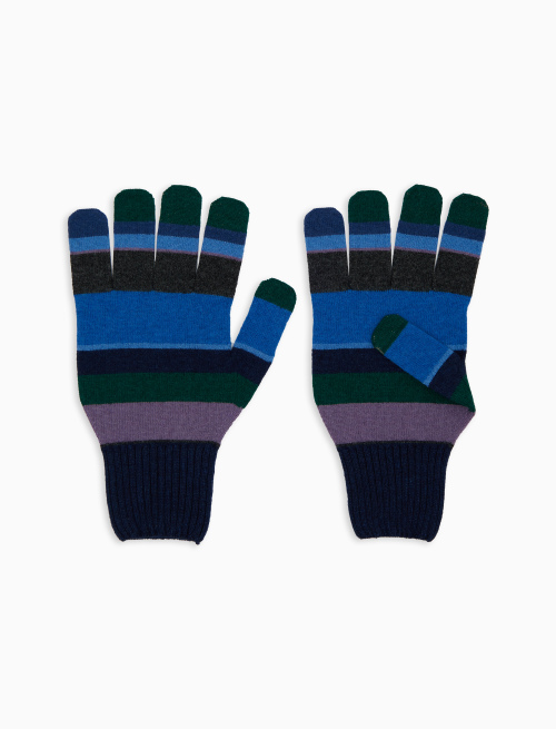 Men's blue wool gloves with multicoloured stripes - Other | Gallo 1927 - Official Online Shop