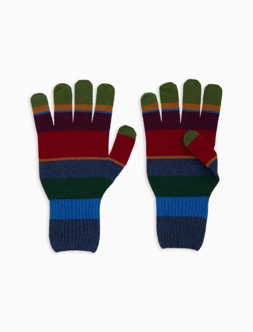 Men's blue wool gloves with multicoloured stripes - Gloves | Gallo 1927 - Official Online Shop