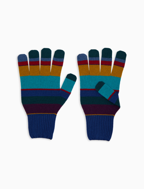 Men's blue wool gloves with multicoloured stripes - Other | Gallo 1927 - Official Online Shop