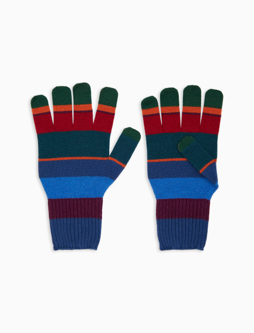 Men's blue wool gloves with multicoloured stripes - Other | Gallo 1927 - Official Online Shop