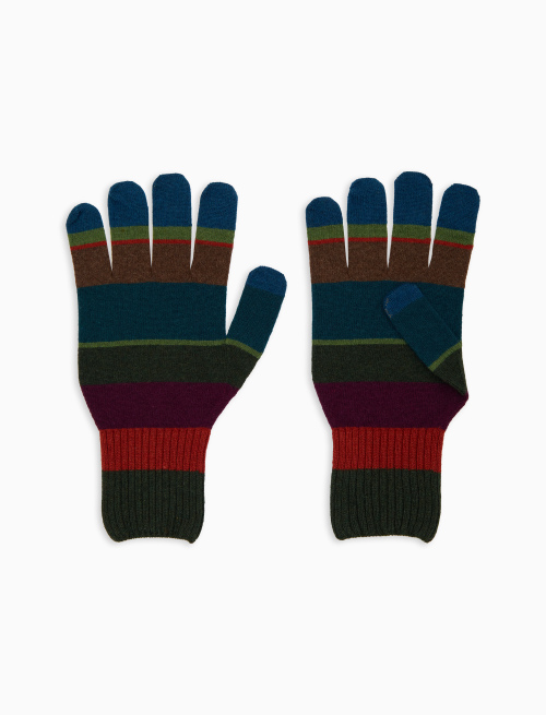 Men's green wool gloves with multicoloured stripes - Gloves | Gallo 1927 - Official Online Shop