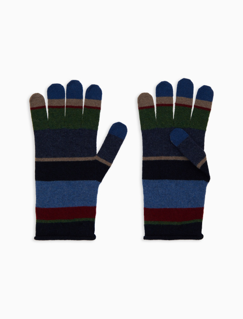 Guanto donna lana e cashmere blu righe multicolor - Accessori | Gallo 1927 - Official Online Shop