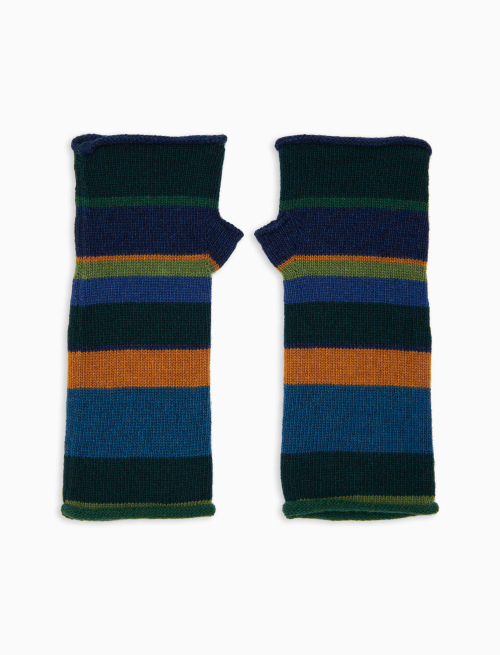 Guanti corti senza dita donna lana e cashmere verde righe multicolor - Altro | Gallo 1927 - Official Online Shop