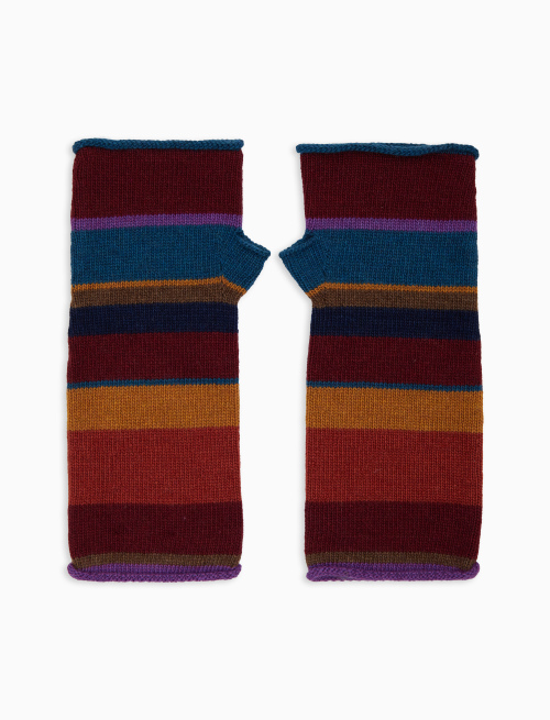 Guanti corti senza dita donna lana e cashmere bordò righe multicolor - Accessori | Gallo 1927 - Official Online Shop