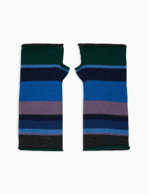 Women's short fingerless blue wool and cashmere gloves with multicoloured stripes - Other | Gallo 1927 - Official Online Shop