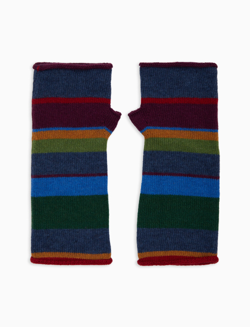 Guanti corti senza dita donna lana e cashmere blu righe multicolor - Accessori | Gallo 1927 - Official Online Shop
