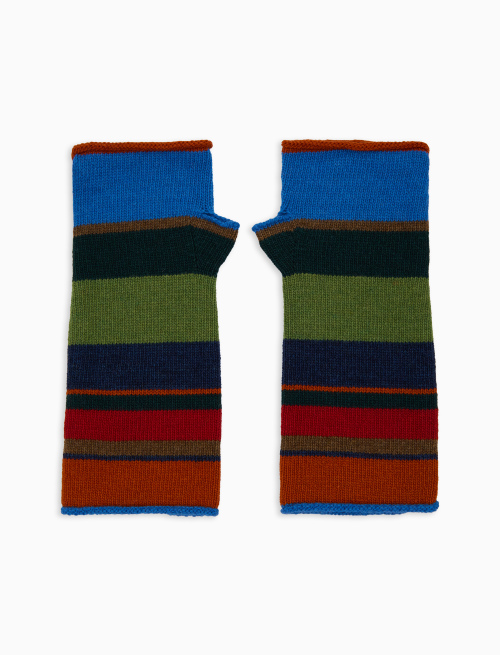 Women's short fingerless green wool and cashmere gloves with multicoloured stripes - Other | Gallo 1927 - Official Online Shop