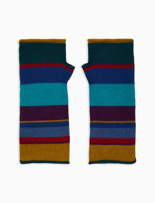Women's short fingerless blue wool and cashmere gloves with multicoloured stripes - Other | Gallo 1927 - Official Online Shop