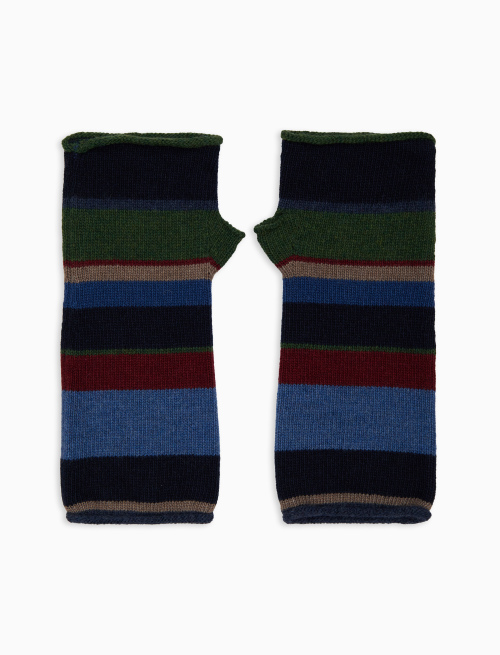 Guanti corti senza dita donna lana e cashmere blu righe multicolor - Accessori | Gallo 1927 - Official Online Shop