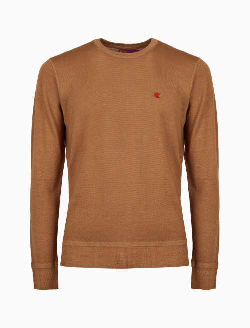 Men's plain beige wool crew-neck sweater - Knitwear | Gallo 1927 - Official Online Shop