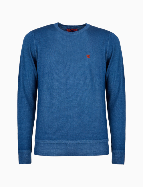Men's plain blue wool crew-neck sweater - Knitwear | Gallo 1927 - Official Online Shop