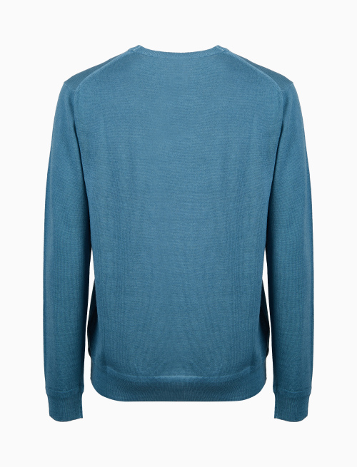 Men's plain light blue wool crew-neck sweater - Clothing | Gallo 1927 - Official Online Shop