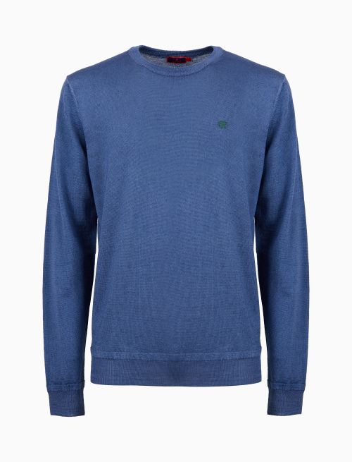 Men's plain blue wool crew-neck sweater - Clothing | Gallo 1927 - Official Online Shop
