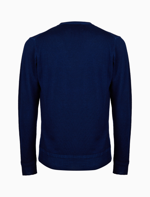 Men's plain blue wool crew-neck sweater - Man | Gallo 1927 - Official Online Shop