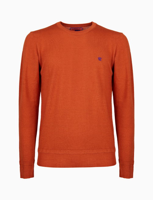 Men's plain orange wool crew-neck sweater - Clothing | Gallo 1927 - Official Online Shop