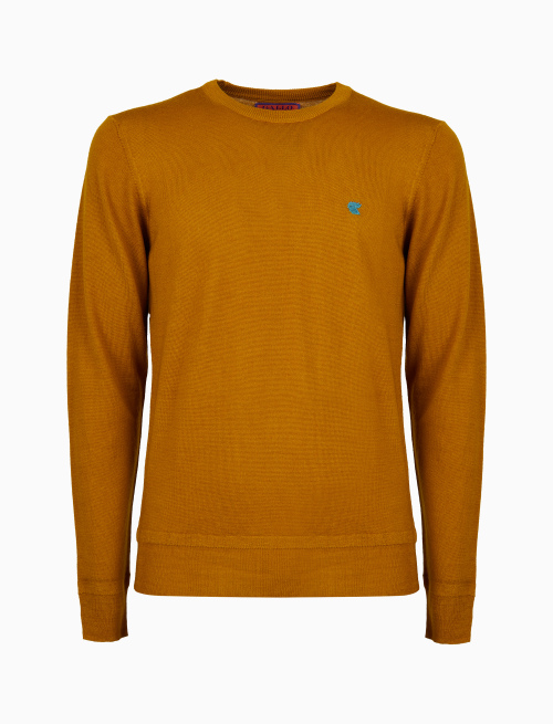 Men's plain yellow wool crew-neck sweater - Knitwear | Gallo 1927 - Official Online Shop