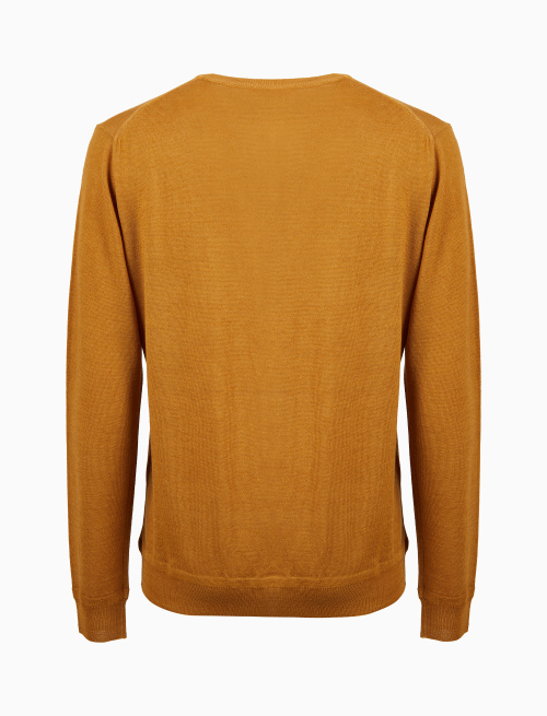 Men's plain yellow wool crew-neck sweater - Man | Gallo 1927 - Official Online Shop