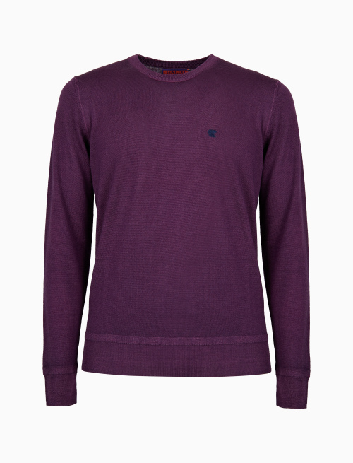 Men's plain purple wool crew-neck sweater - Knitwear | Gallo 1927 - Official Online Shop