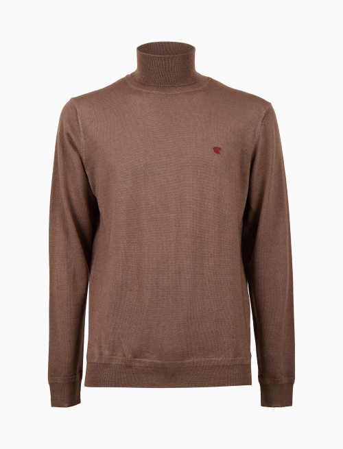 Men's plain brown wool turtleneck sweater - Man | Gallo 1927 - Official Online Shop
