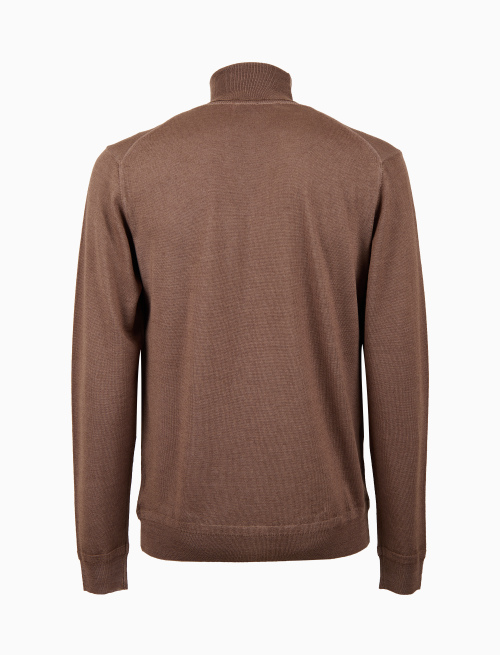 Men's plain brown wool turtleneck sweater - Man | Gallo 1927 - Official Online Shop